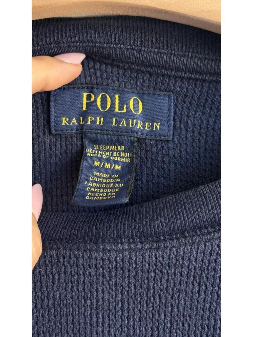 Polo Ralph Lauren Sleepwear Waffle Knit Thermal Shirt Navy Long Sleeve M